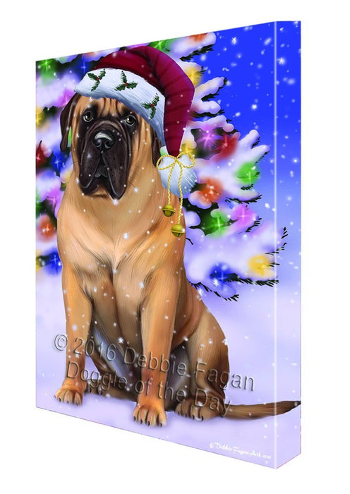 Winterland Wonderland Bullmastiff Dog In Christmas Holiday Scenic Background Canvas Wall Art