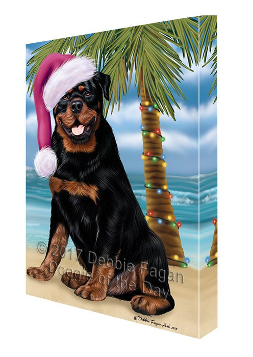 Summertime Happy Holidays Christmas Rottwielers Dog on Tropical Island Beach Canvas Wall Art