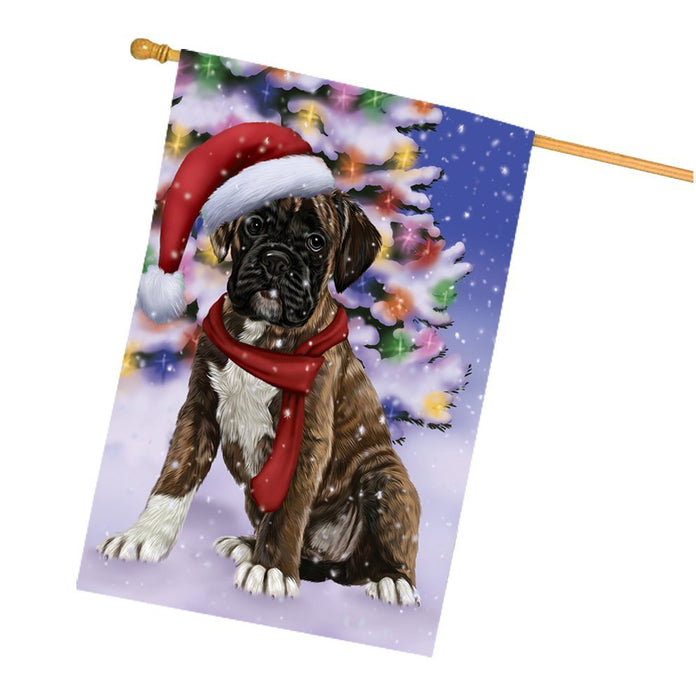 Winterland Wonderland Boxers Dog In Christmas Holiday Scenic Background House Flag