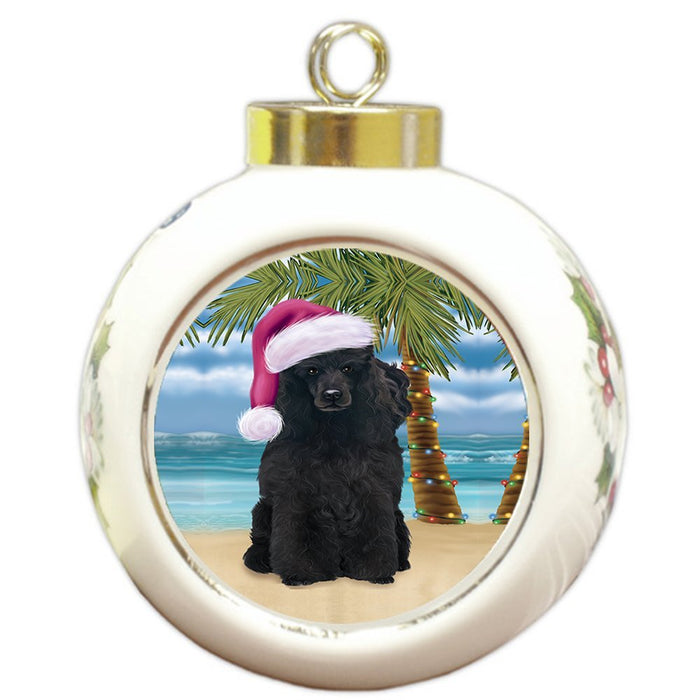 Summertime Poodle Dog on Beach Christmas Round Ball Ornament POR1204