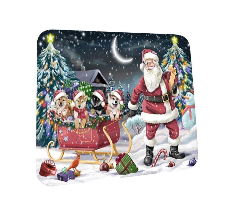 Santa Sled Dogs Shiba Inu Christmas Coasters CST355 (Set of 4)