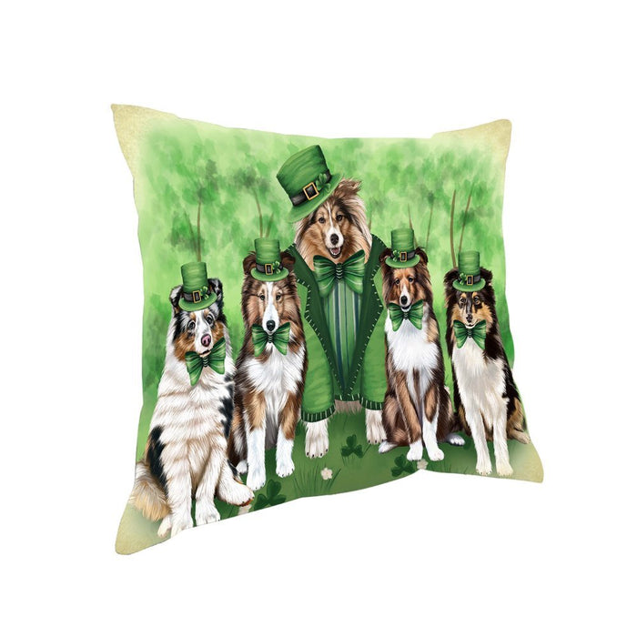 St. Patricks Day Irish Family Portrait Shetland Sheepdogs Dog Pillow PIL52936