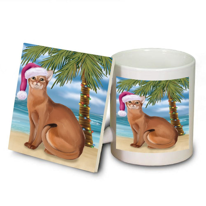 Summertime Abyssinian Cat on Beach Christmas Mug and Coaster Set MUC0506