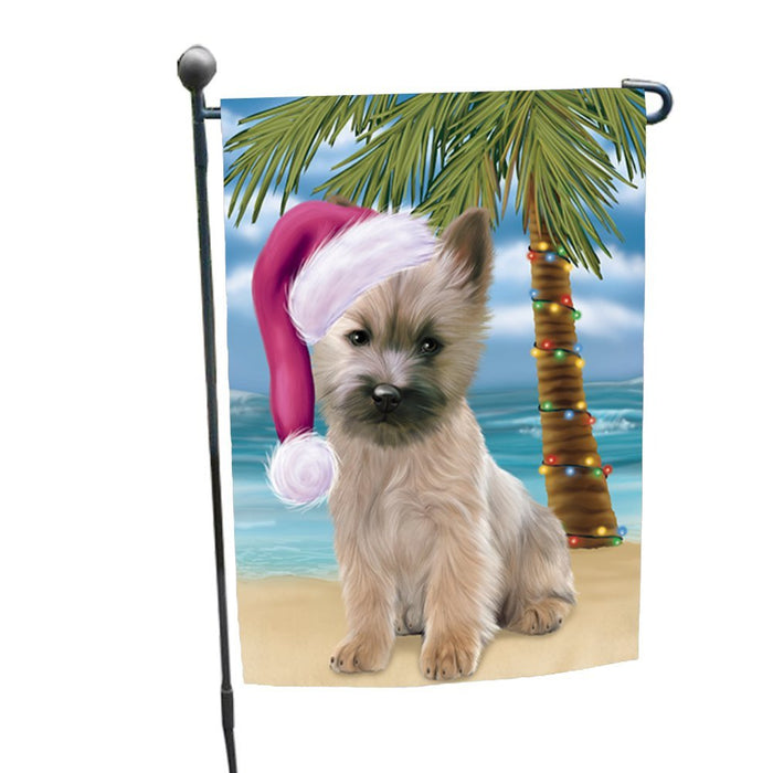 Summertime Happy Holidays Christmas Cairn Terrier Dog on Tropical Island Beach Garden Flag