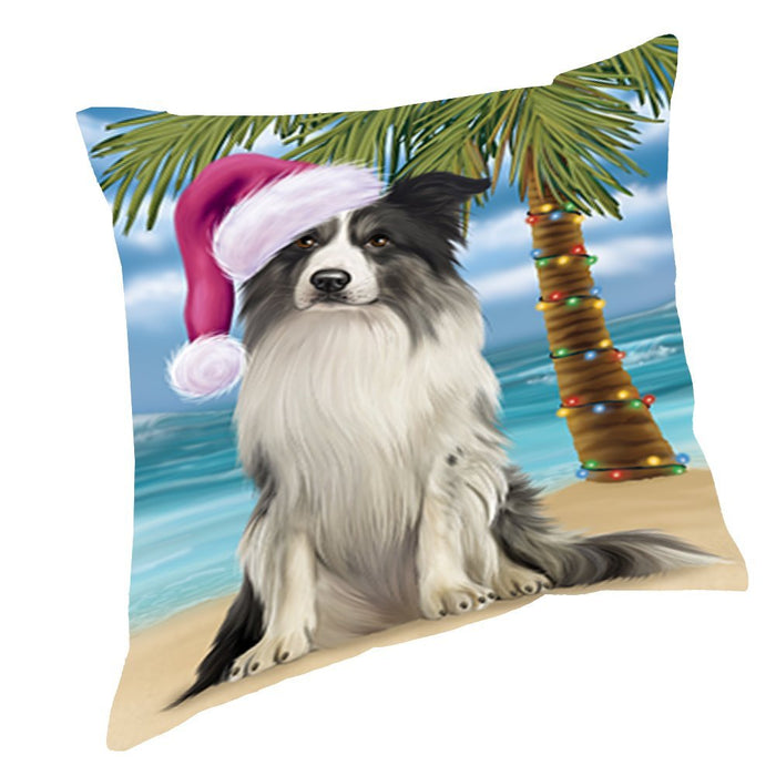 Summertime Christmas Happy Holidays Border Collie Dog on Beach Throw Pillow PIL1420