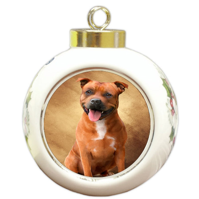 Staffordshire Bull Terrier Dog Round Ball Christmas Ornament