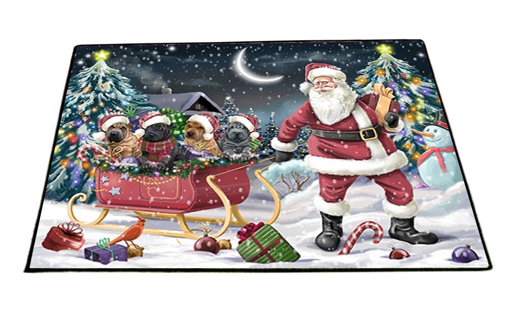 Santa Sled Dogs Christmas Happy Holidays Shar Pei Indoor/Outdoor Floormat FML0057