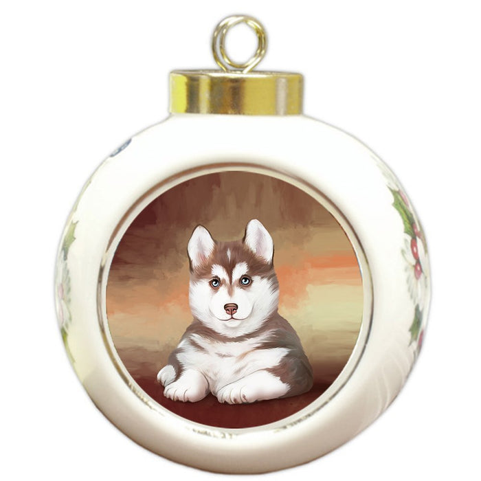 Siberian Husky Dog Round Ball Christmas Ornament RBPOR48122