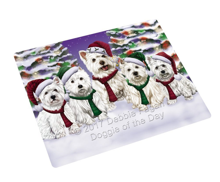 West Highland Terriers Dog Christmas Family Portrait in Holiday Scenic Background Refrigerator / Dishwasher Magnet