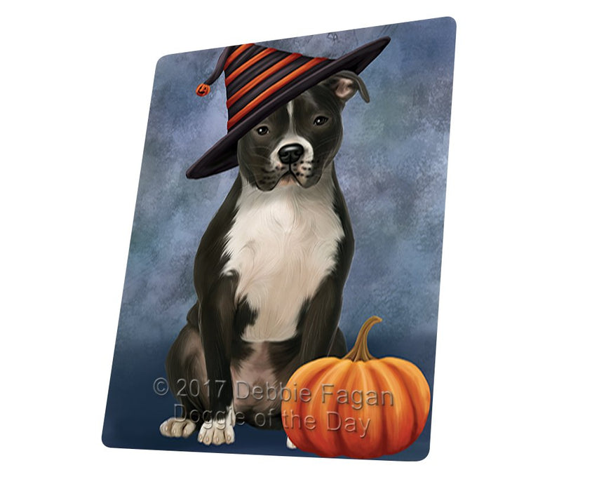 Happy Halloween Pit Bull Dog Wearing Witch Hat With Pumpkin Magnet Mini (3.5" x 2")