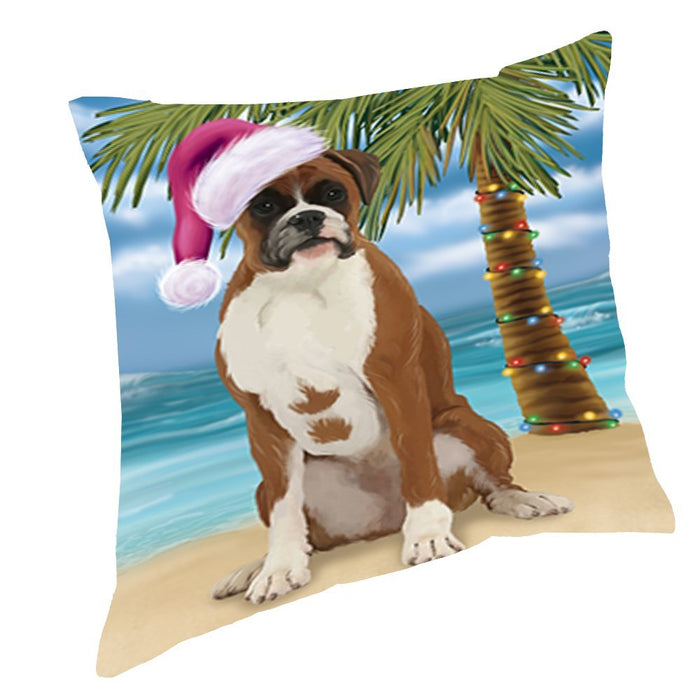 Summertime Christmas Happy Holidays Boxer Dog on Beach Throw Pillow PIL1424