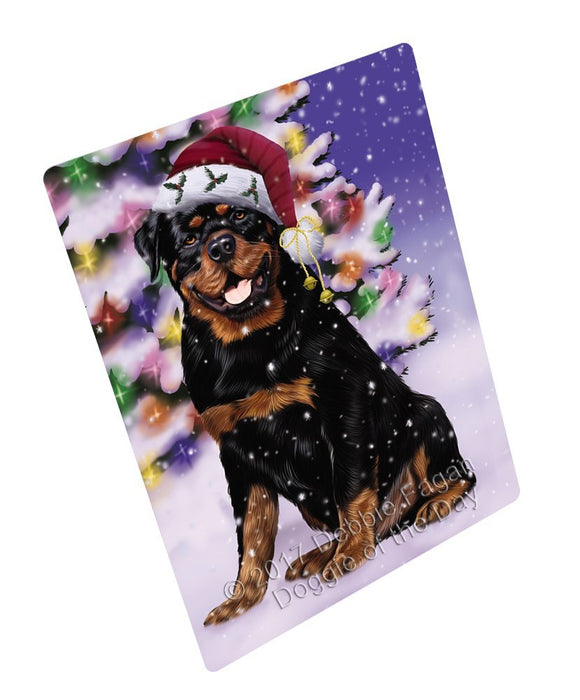 Winterland Wonderland Rottweiler Adult Dog In Christmas Holiday Scenic Background Tempered Cutting Board