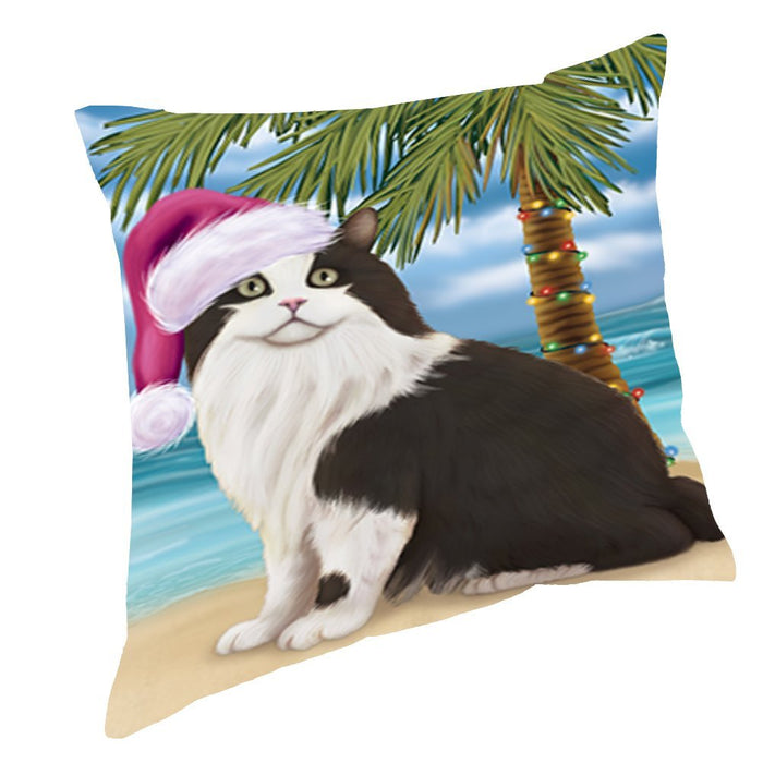 Summertime Christmas Happy Holidays Cymric Cat on Beach Throw Pillow PIL1488