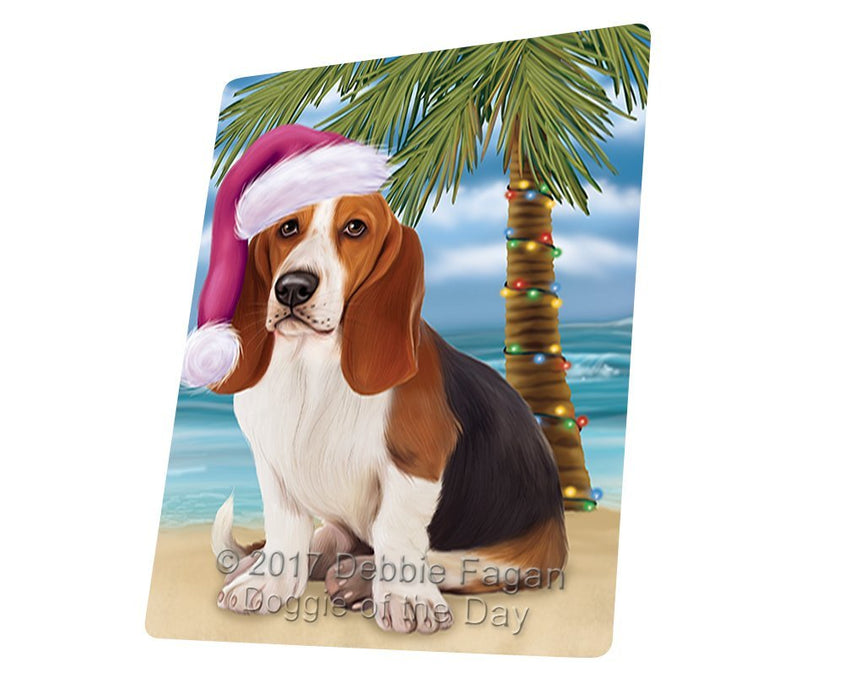Summertime Happy Holidays Christmas Basset Hounds Dog on Tropical Island Beach Large Refrigerator / Dishwasher Magnet D157