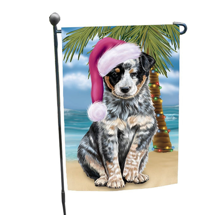 Summertime Happy Holidays Christmas Australian Cattle Dog on Tropical Island Beach Garden Flag