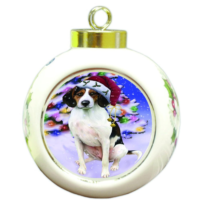 Winterland Wonderland Treeing Walker Coonhound Dog In Christmas Holiday Scenic Background Round Ball Ornament D599