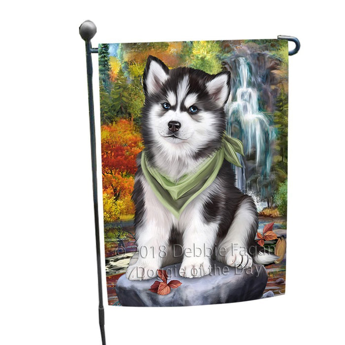 Scenic Waterfall Siberian Husky Dog Garden Flag GFLG49351