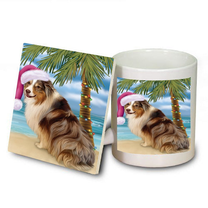 Summertime Australian Shepherd Dog on Beach Christmas Mug and Coaster Set MUC0723