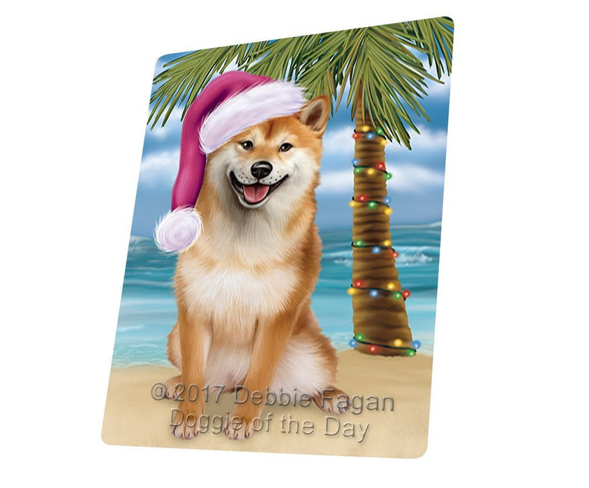 Summertime Happy Holidays Christmas Shiba Inu Dog on Tropical Island Beach Large Refrigerator / Dishwasher Magnet D207