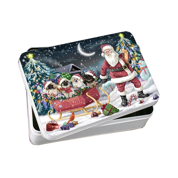 Santa Sled Dogs Pekingese Christmas Photo Storage Tin PTIN0480
