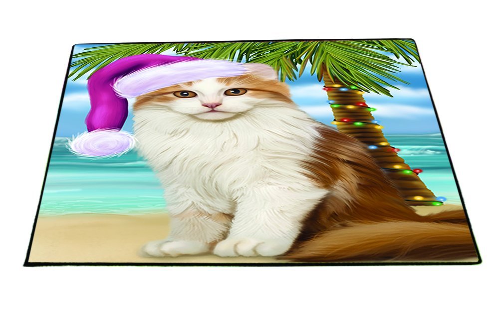 Summertime Happy Holidays Christmas American Curl Cat on Tropical Island Beach Indoor/Outdoor Floormat