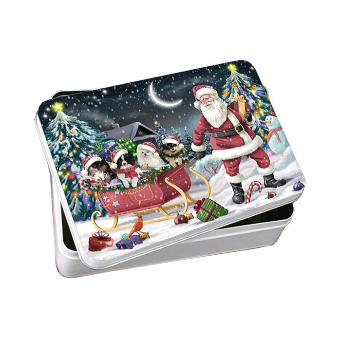 Santa Sled Dogs Pomeranian Christmas Photo Storage Tin PTIN0482