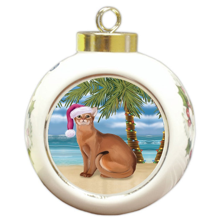 Summertime Abyssinian Cat on Beach Christmas Round Ball Ornament POR1015