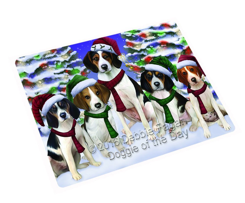 Treeing Walker Coonhound Dog Christmas Family Portrait in Holiday Scenic Background Tempered Cutting Board