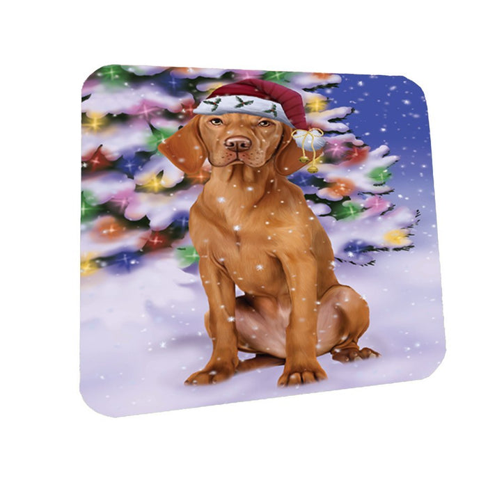 Winterland Wonderland Vizsla Dog In Christmas Holiday Scenic Background Coasters Set of 4