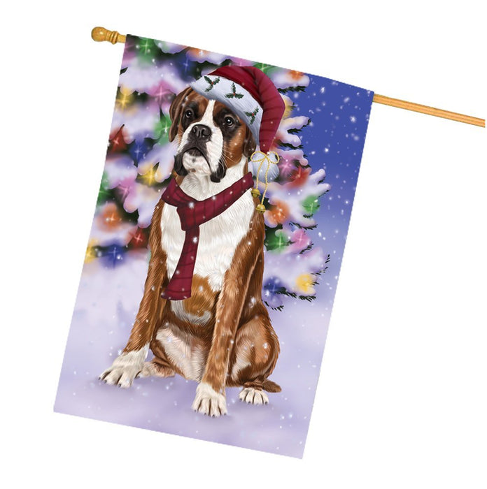 Winterland Wonderland Boxers Dog In Christmas Holiday Scenic Background House Flag