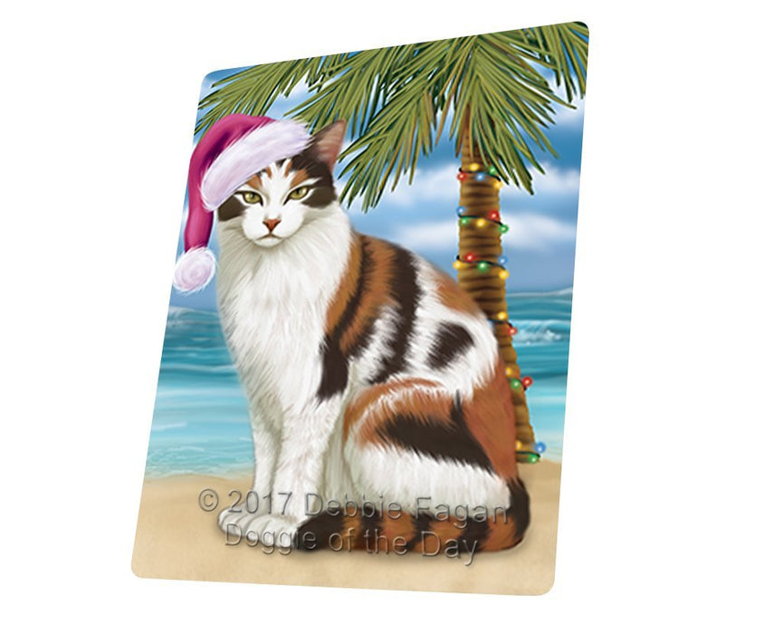 Summertime Happy Holidays Christmas Calico Cat on Tropical Island Beach Large Refrigerator / Dishwasher Magnet D164