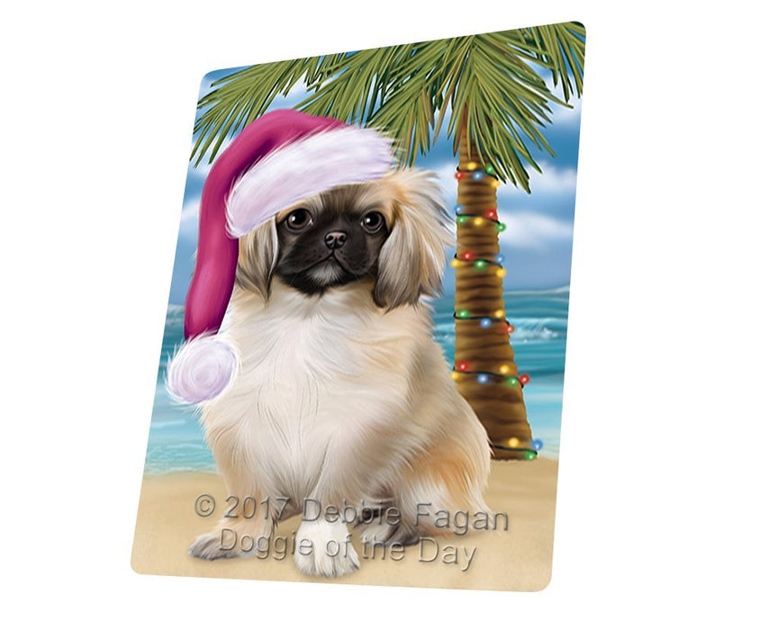 Summertime Happy Holidays Christmas Pekingese Dog On Tropical Island Beach Magnet Mini (3.5" x 2")