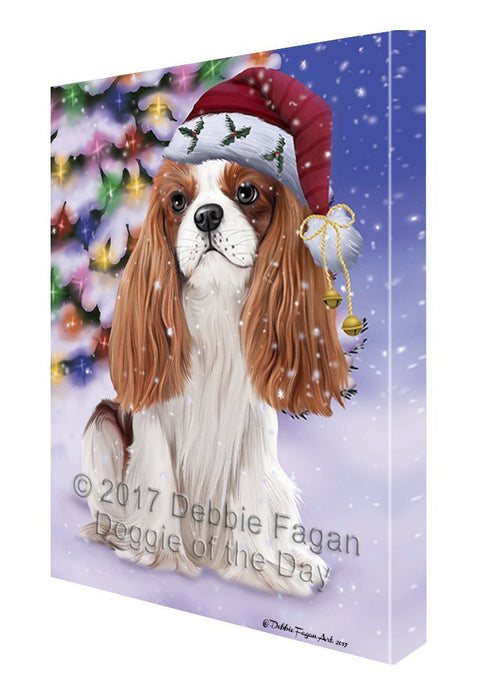 Winterland Wonderland Cavalier King Charles Spaniel Dog In Christmas Holiday Scenic Background Canvas Wall Art