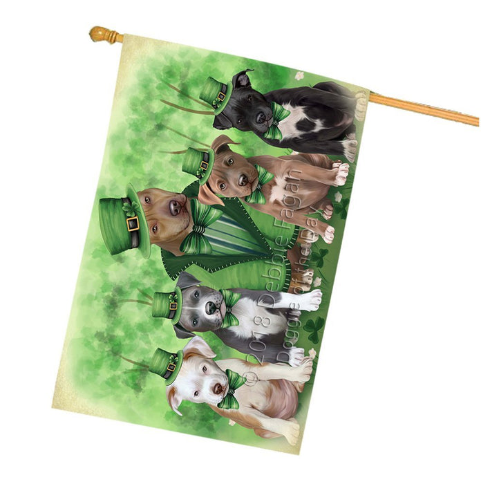 St. Patricks Day Irish Family Portrait Pit Bulls Dog House Flag FLG49183
