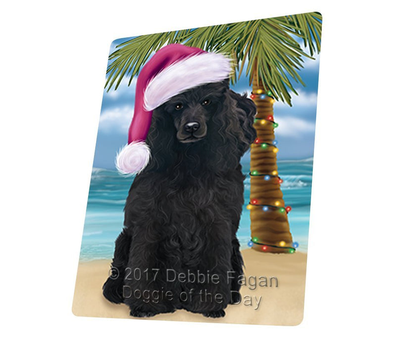 Summertime Happy Holidays Christmas Poodle Dog on Tropical Island Beach Large Refrigerator / Dishwasher Magnet D193