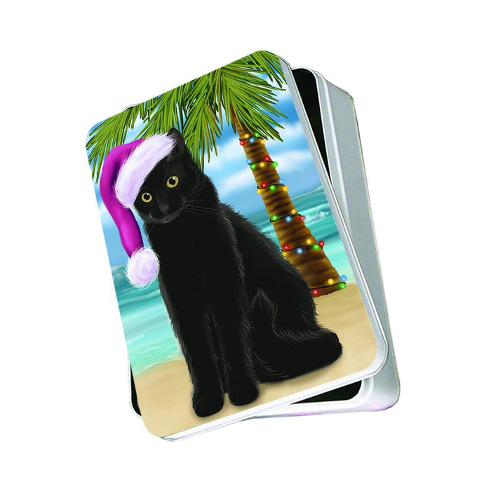 Summertime Black Cat on Beach Christmas Photo Storage Tin PTIN0759