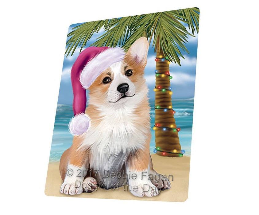 Summertime Happy Holidays Christmas Corgi Dog on Tropical Island Beach Large Refrigerator / Dishwasher Magnet D170