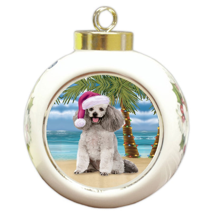 Summertime Poodle Grey Dog on Beach Christmas Round Ball Ornament POR1203