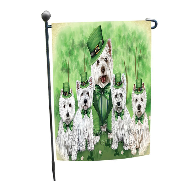 St. Patricks Day Irish Family Portrait West Highland White Terriers Dog Garden Flag GFLG49214