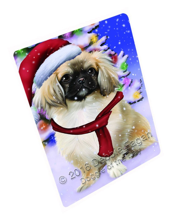 Winterland Wonderland Pekingese Dog In Christmas Holiday Scenic Background Magnet Mini (3.5" x 2")