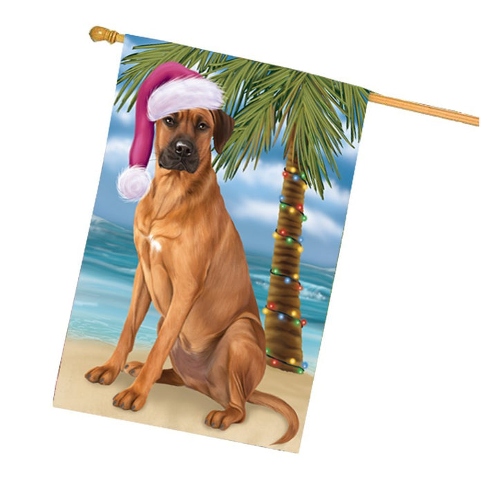 Summertime Happy Holidays Christmas Rhodesian Ridgeback Dog on Tropical Island Beach House Flag