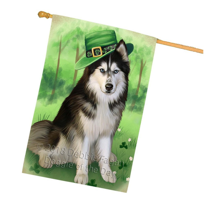 St. Patricks Day Irish Portrait Siberian Husky Dog House Flag FLG49248