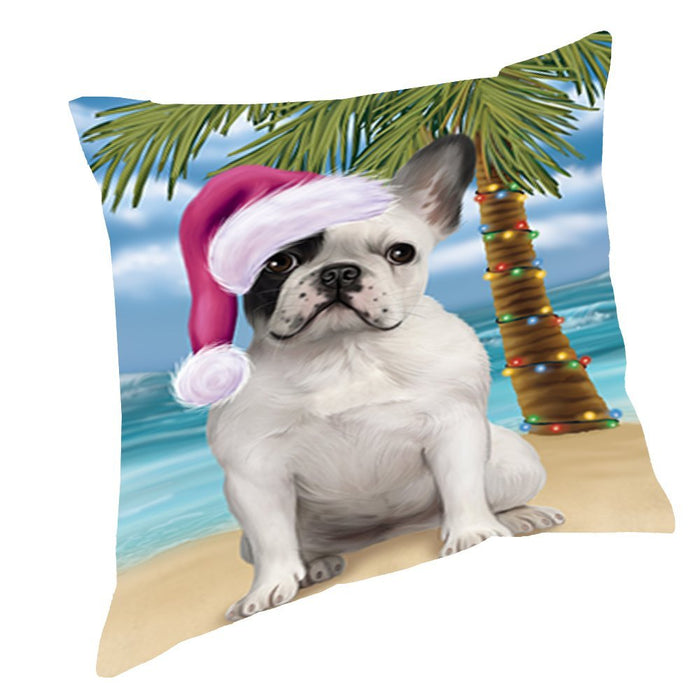 Summertime Christmas Happy Holidays French Bulldog on Beach Throw Pillow PIL1496