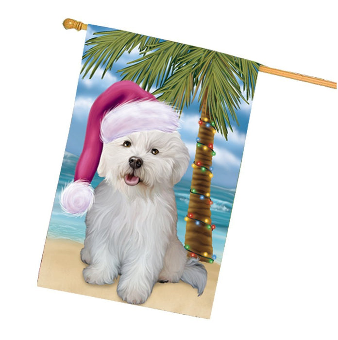 Summertime Happy Holidays Christmas Bichon Frise Dog on Tropical Island Beach House Flag