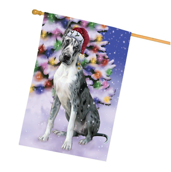Winterland Wonderland Great Dane Dog In Christmas Holiday Scenic Background House Flag