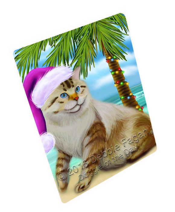 Summertime Happy Holidays Christmas American Bobtail Dog on Tropical Island Beach Tempered Cutting Board