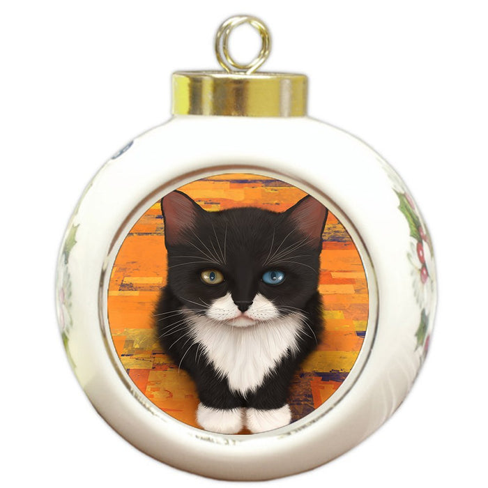 Tuxedo Cat Round Ball Christmas Ornament