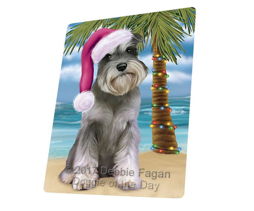 Summertime Happy Holidays Christmas Schnauzers Dog on Tropical Island Beach Tempered Cutting Board