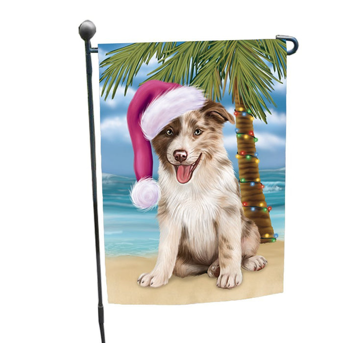 Summertime Happy Holidays Christmas Border Collie Dog on Tropical Island Beach Garden Flag
