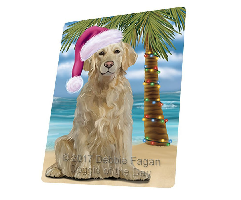 Summertime Happy Holidays Christmas Golden Retriever Dog on Tropical Island Beach Tempered Cutting Board D130